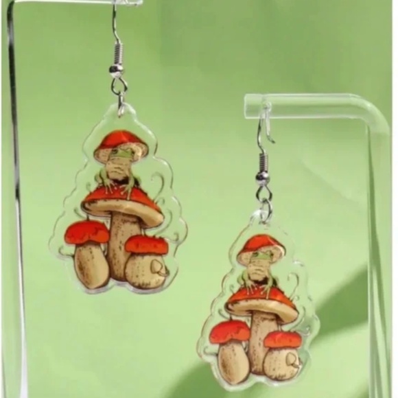 ❤️ FREE Mushroom Frog Toad Hipster Art Artsy Plant Drop Modern Farm Hip Earrings - Picture 2 of 3